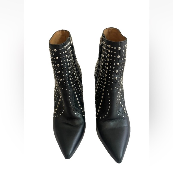 IRO Ankle Boots Black Leather Womens Sz 38 7.5 Pointed Toe Studded Booties Moto - Picture 7 of 16